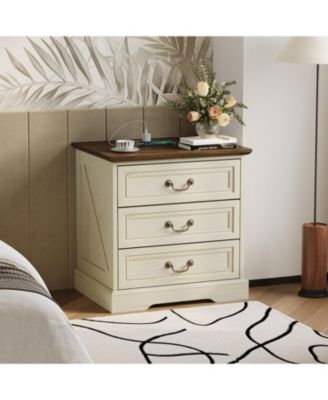 Modern Storage Side Table with Drawer - 24-Inch Wide Cabinet with Antique Bronze Handle | Living Room and Bedroom End Table