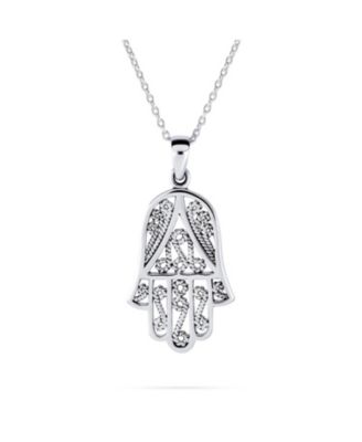 Yoga Amulet Fatima Hand Of God Hamsa Pendant Necklace Filigree .925 Sterling Silver