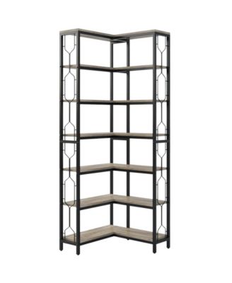 Industrial Corner Bookcase with 7 Open Storage Shelves