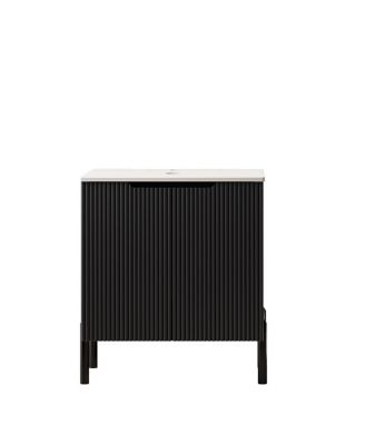 24 Inch Bathroom Vanity without Basin, Sintered Stone Top, Striped Soft Close Doors, Black Modern Scandinavian Storage Cabinet