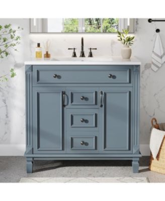 36-Inch Bathroom Vanity with Sink, Freestanding Bathroom Sink Cabinet with 2 Doors and 2 Drawer, Adjustable Shelf