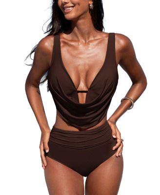 Women's Deep V Cowl Neck Ruching Bikini Sets