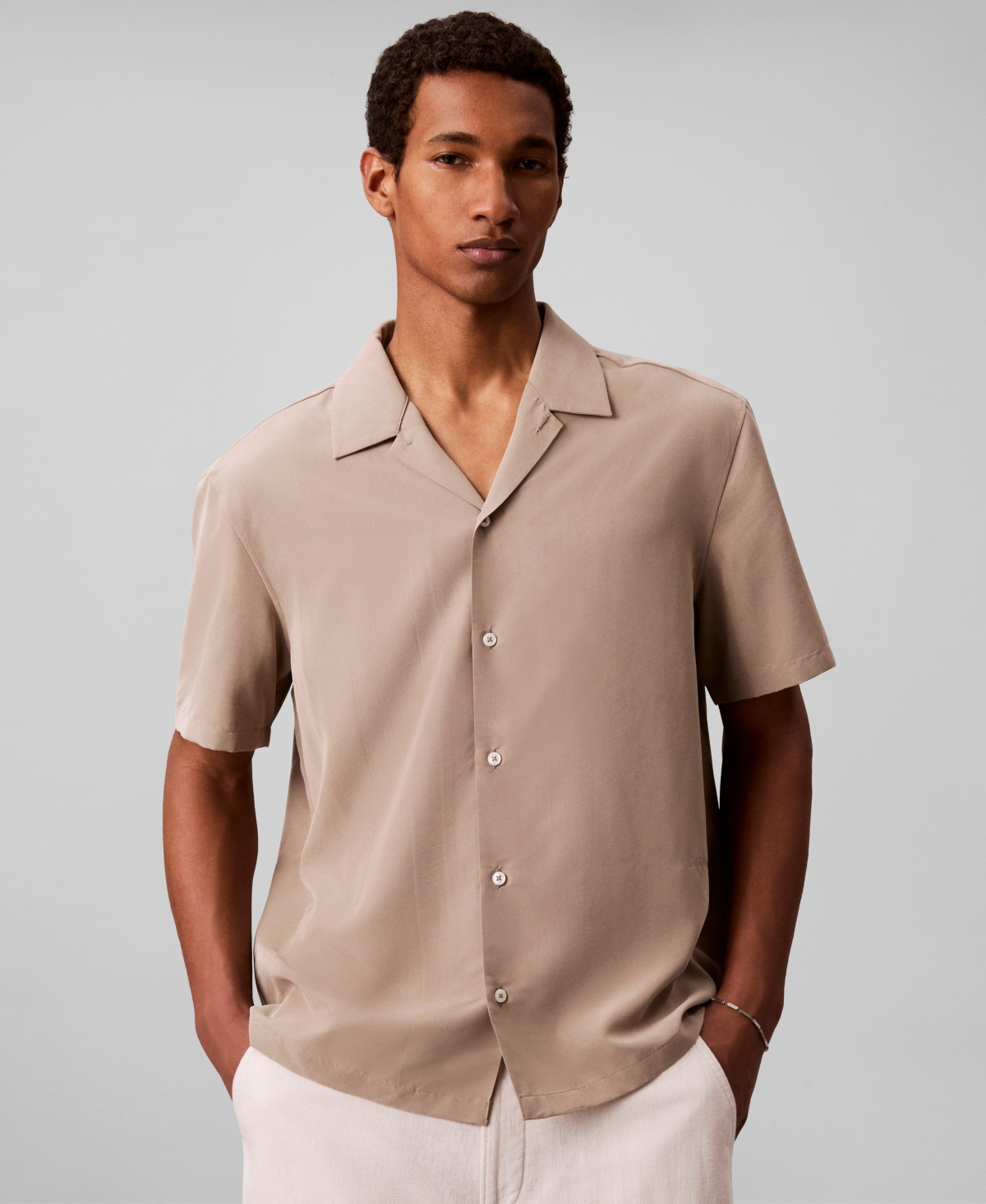 Calvin Klein Men's Vintage-Inspired Short-Sleeve Shirt - Roasted Cashew