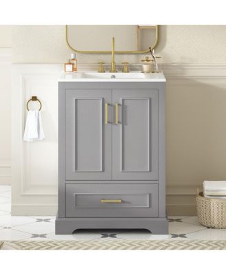 59.3" Modern Double Sink Vanity With SMC Top, Painted MDF Wood Frame, Soft-Close Storage