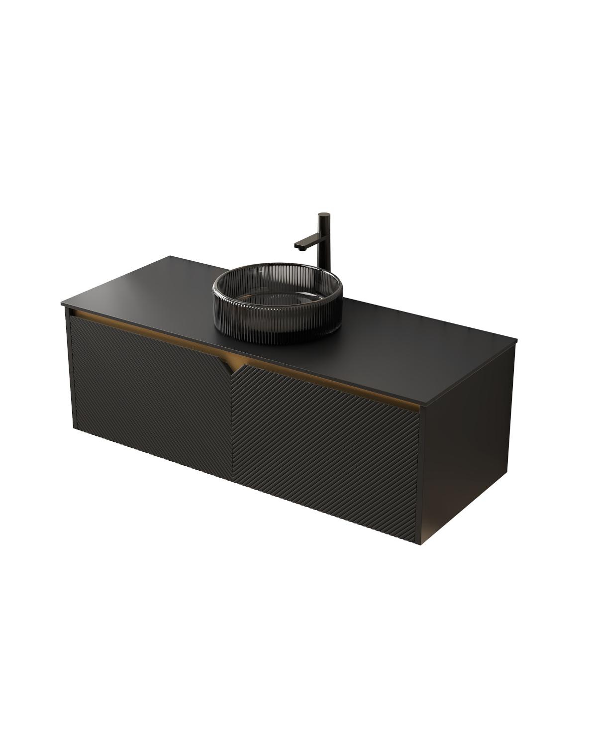 Sillysis Wall Mounted Bathroom Vanity with Glass Basin, Sintered Stone Top, Soft Close Door