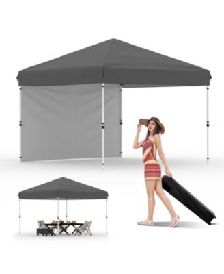 10x10 Pop Up Canopy Tent With 1 Sidewall, One-Button Setup, 3 Height Settings, Roller Bag, Sandbags, Multiple Colors