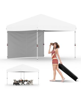 10x10 Pop Up Canopy Tent With 1 Sidewall, One-Button Setup, 3 Height Settings, Roller Bag, Sandbags, Multiple Colors