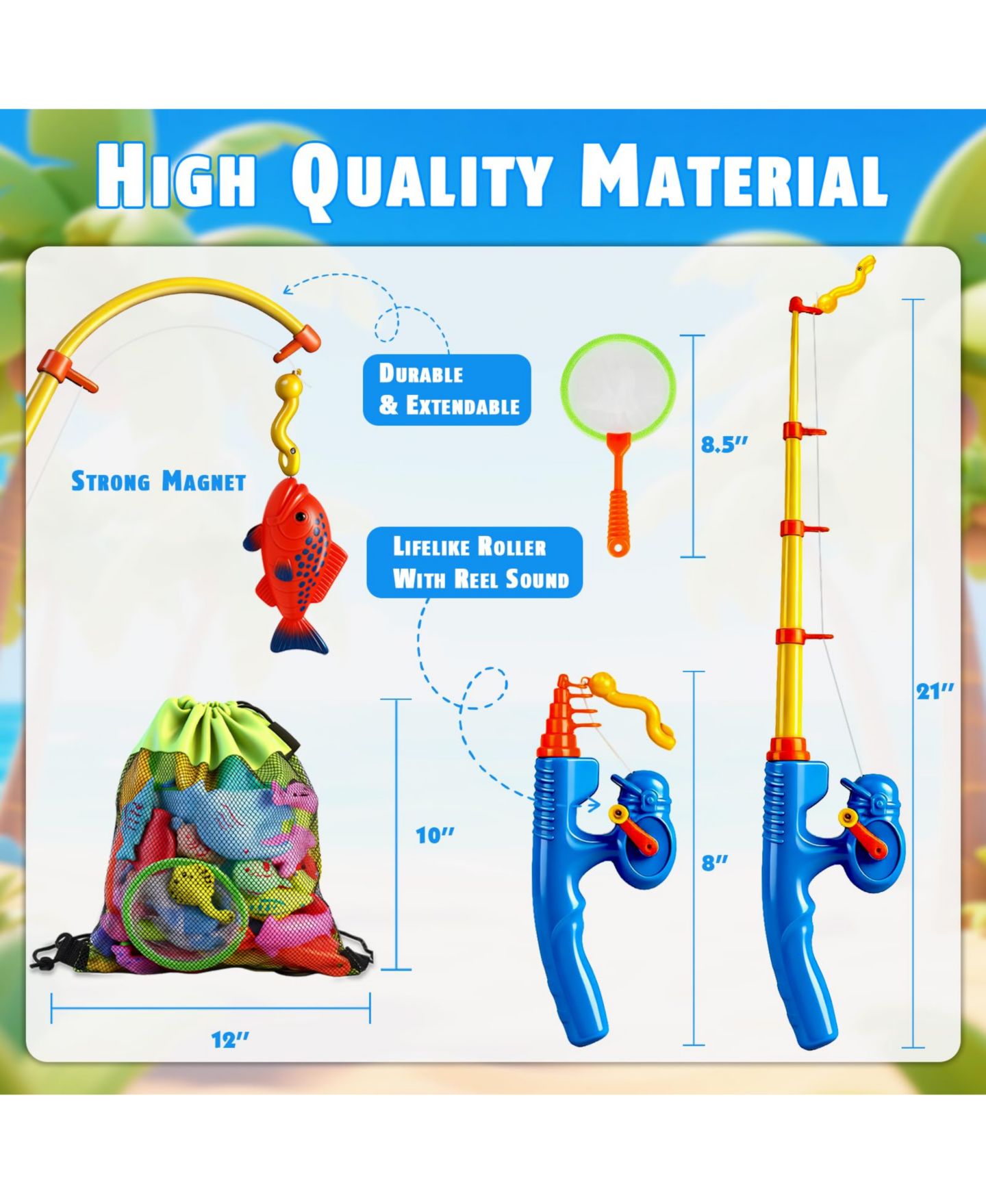 Детские игрушки GNUADZ 15 Fishes Magnetic Fishing Game Water Toy Set, Ages 3+, цвет: Разноцветный — фото 3