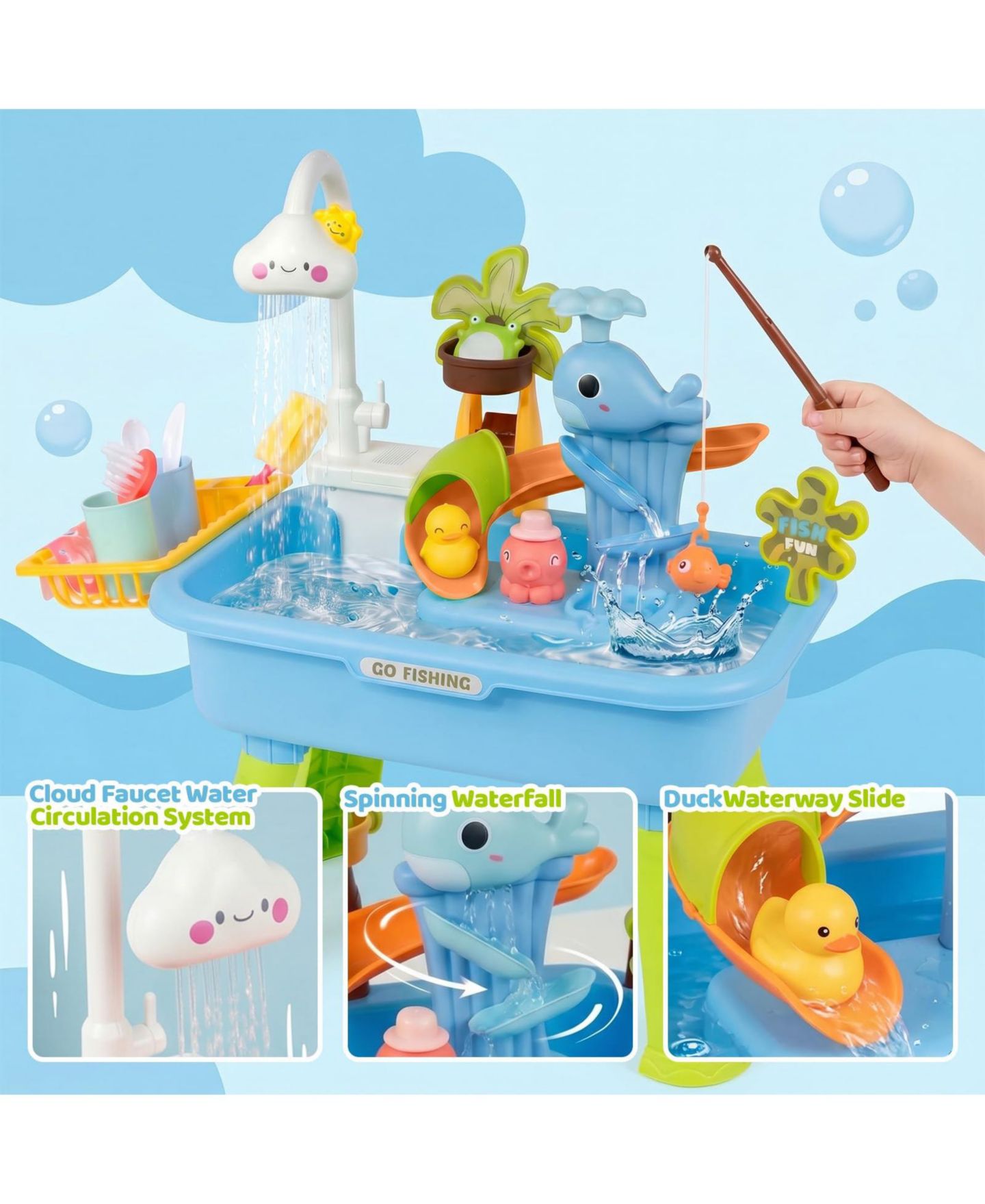 Детские игрушки GNUADZ 4-in-1 Sand Water Table, 16.5" x 11" x 20", with Electric Water Pump Activity Table, Ages 5-7, цвет: Синий — фото 2