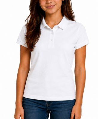 Women's 3-Button Short Sleeve Stretch Pique Polo Shirts School Uniform