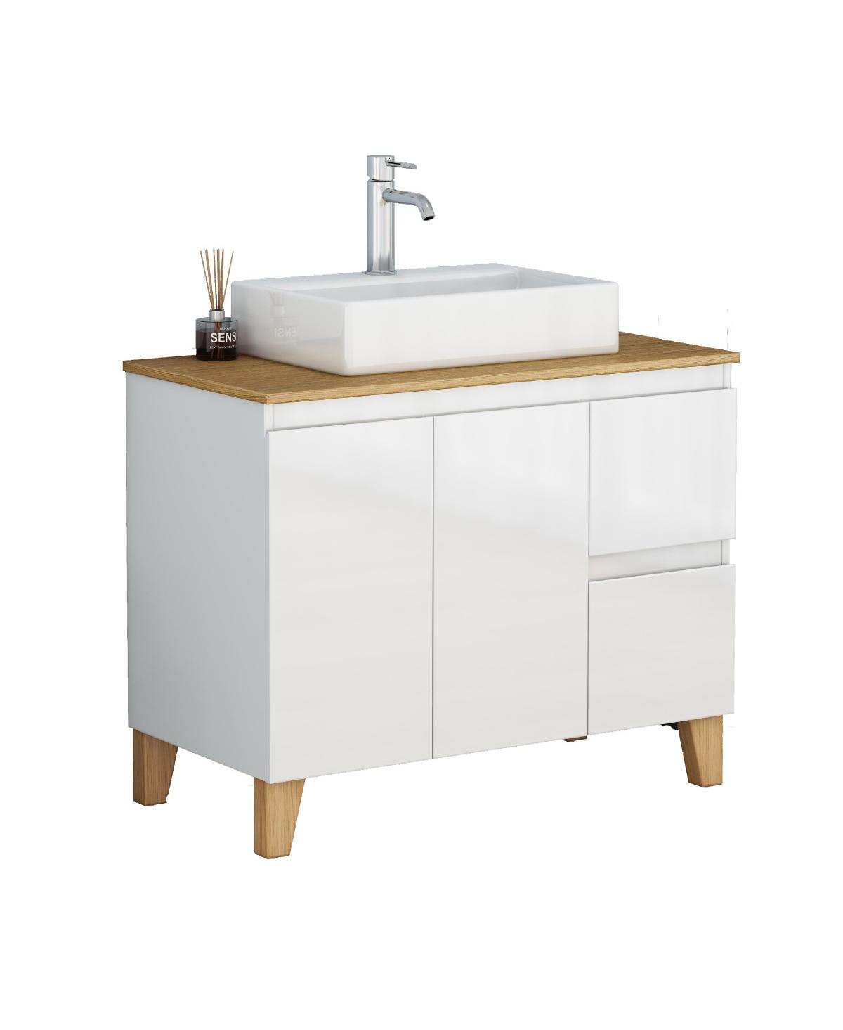 Sillysis Bathroom Vanity with Solid Wood Top, Square Ceramic Sink