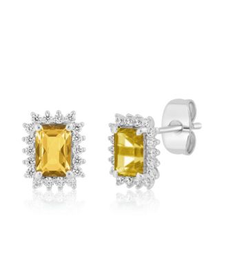 Elegant Rectangle Birthstone CZ Halo Studs