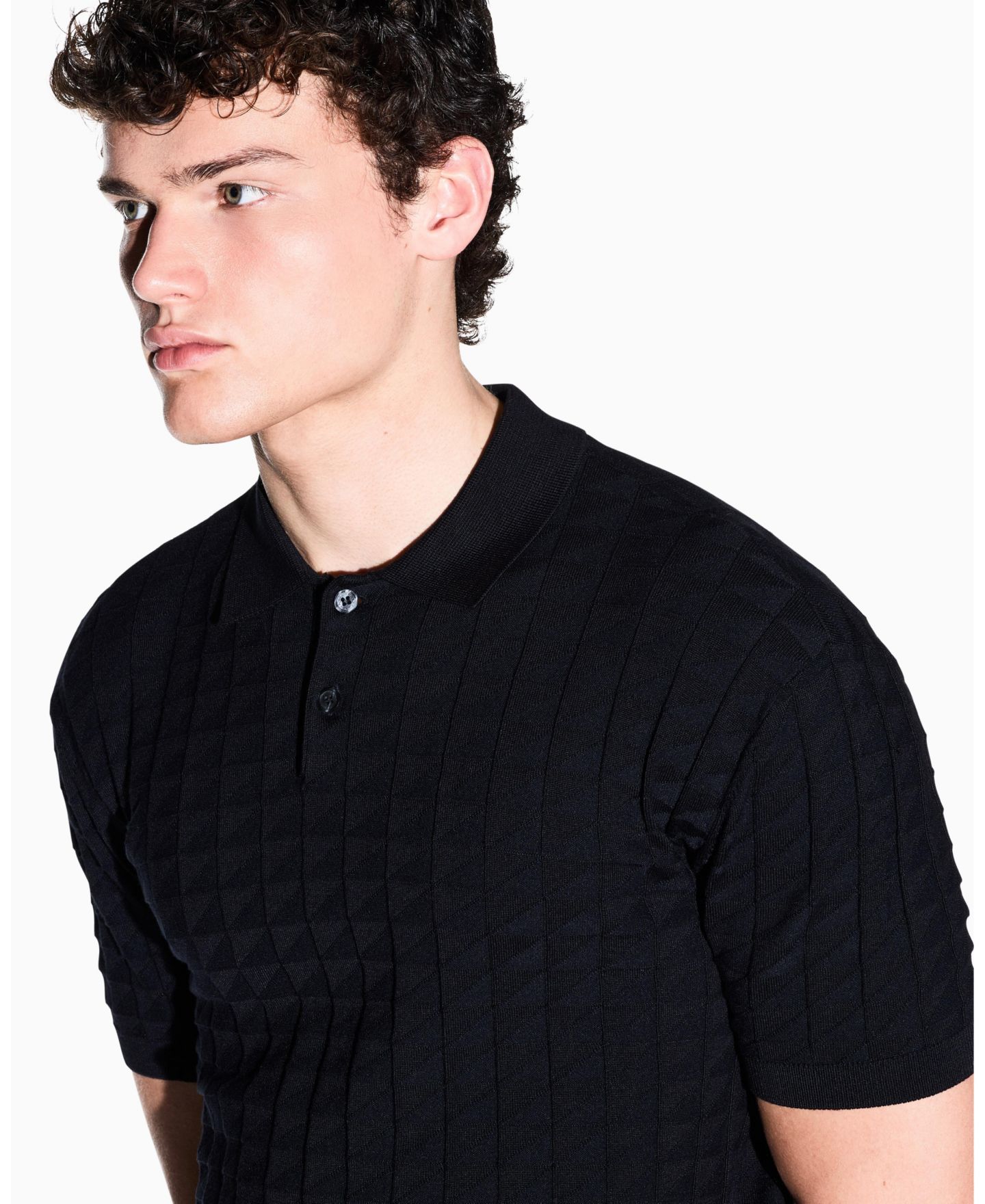 Мужское поло A|X Armani Exchange Viscose Grid Polo Shirt, цвет: Глубокий тёмно-синий — фото 7