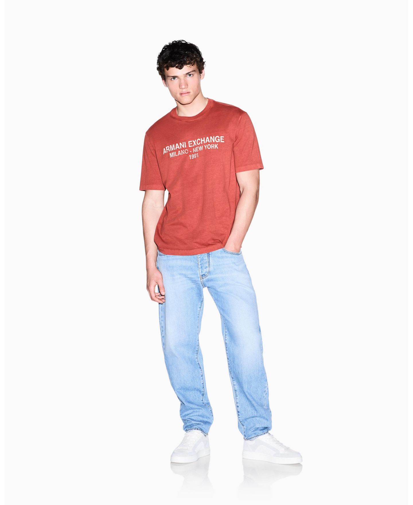 Мужская футболка A|X Armani Exchange Garment Dyed Vintage Wording, цвет: Bossa Nova — фото 5