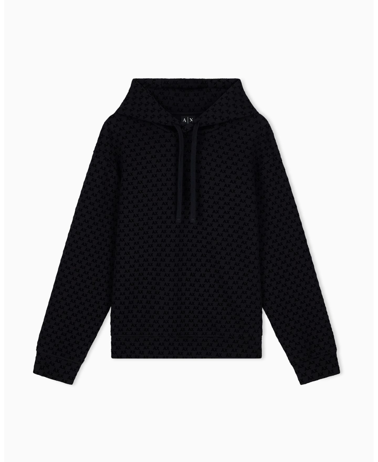 Мужское худи A|X Armani Exchange Bonded Cotton Flocked All Over Logo, цвет: Чёрный — фото 1