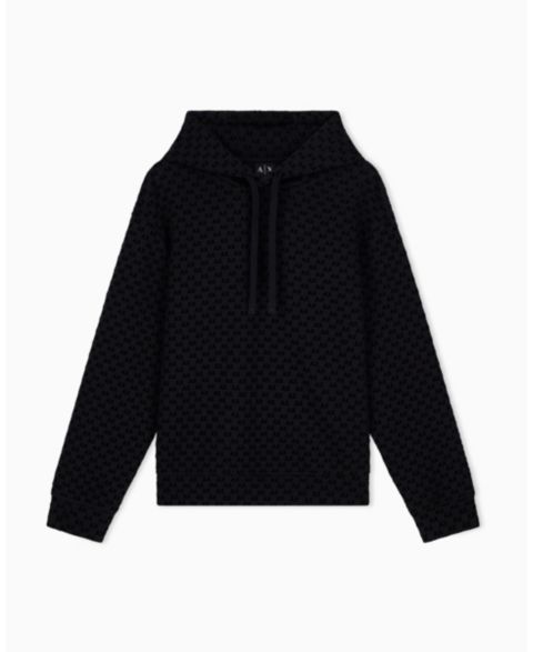 Мужское худи A|X Armani Exchange Bonded Cotton Flocked All Over Logo, цвет: Чёрный