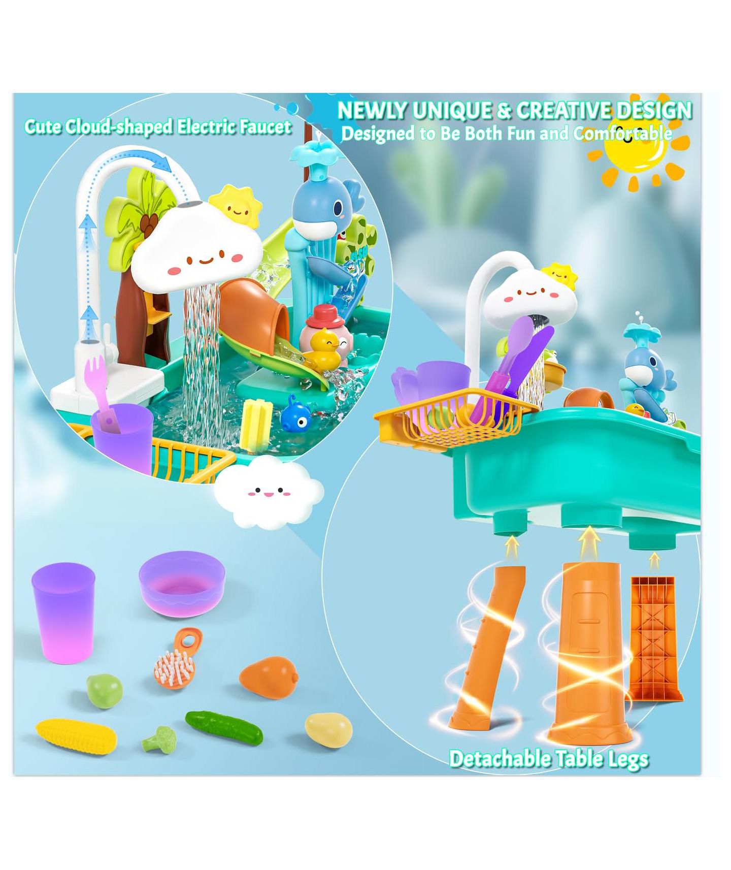 Детская игрушка GNUADZ Kids Water Table, 3 in 1 Electric Activity Table, Ages 3+, цвет: Зелёный — фото 2