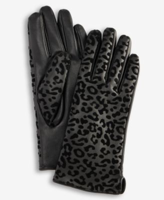 Women's Leopard-Print Flocked Gloves