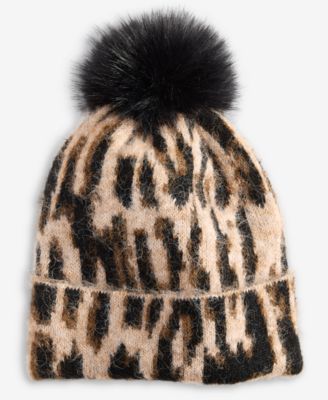 Women's Leopard-Print Knit Pom-Pom Beanie
