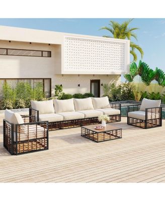 7 Piece Metal Patio Sectional Sofa Set with Water Resistant Cushions and Table-Asagikoiai