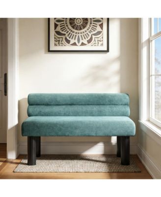 Upholstered Dining Bench with Backrest, End of Bed and Entryway Ottoman with Rubber Wood Legs for Dining Room and Bedroom, 300 LBS Support