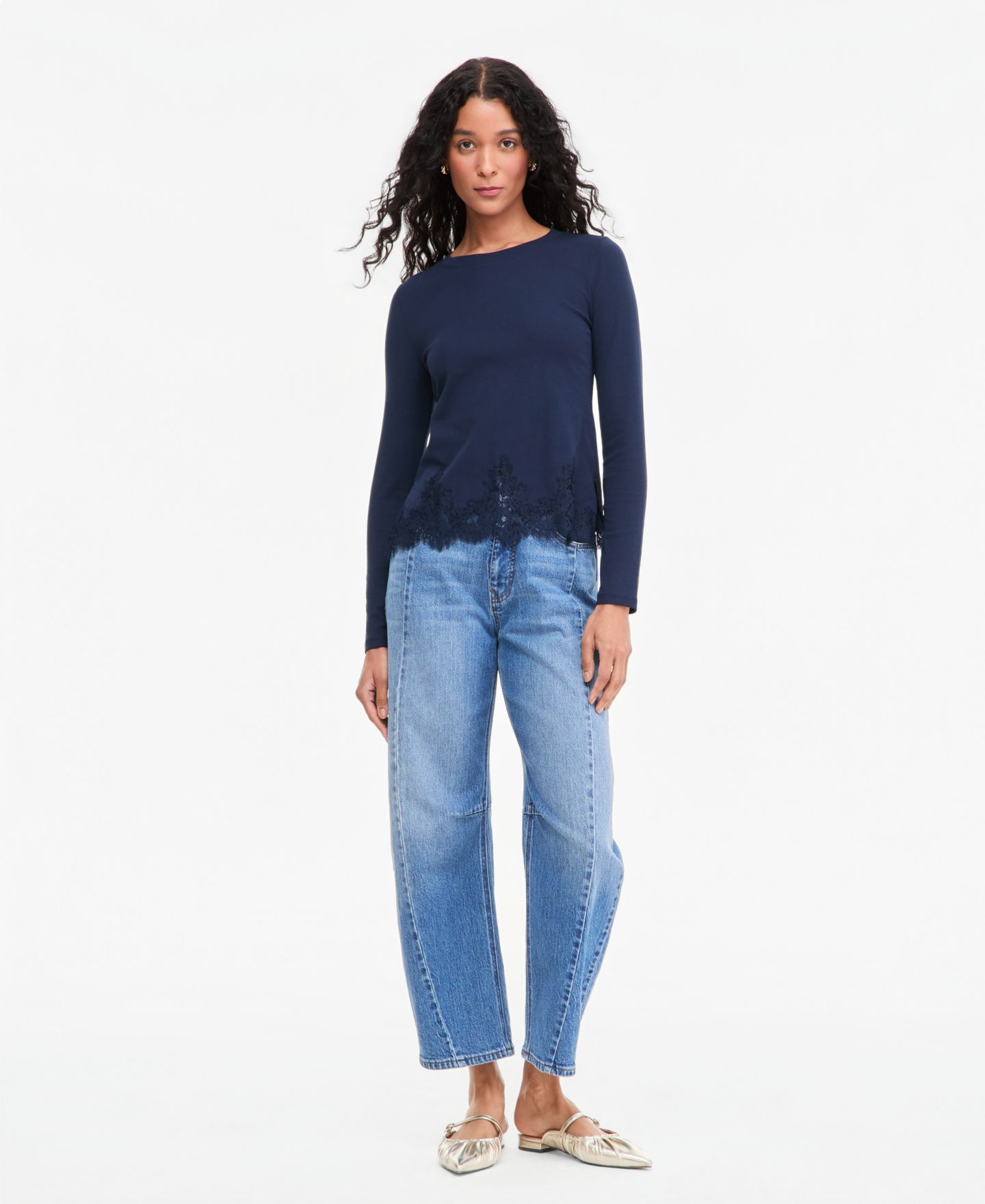 Женский топ On 34th Long-Sleeve Lace-Trim Knit Top, цвет: Тёмно-синий — фото 3