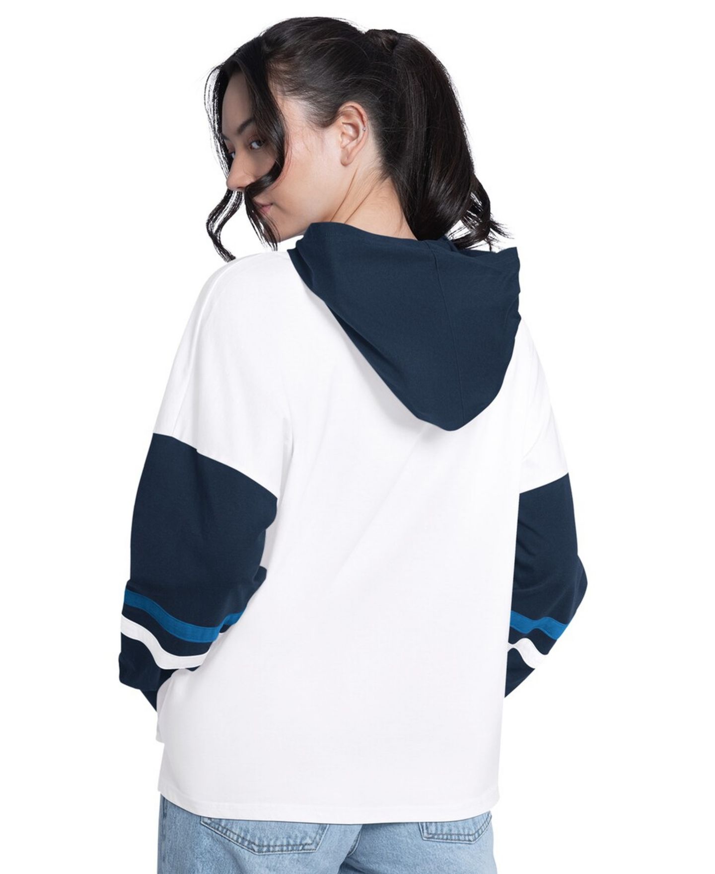Женская футболка G-III 4Her by Carl Banks White/Navy Minnesota Timberwolves Key Player Oversized Hooded Long Sleeve — фото 3