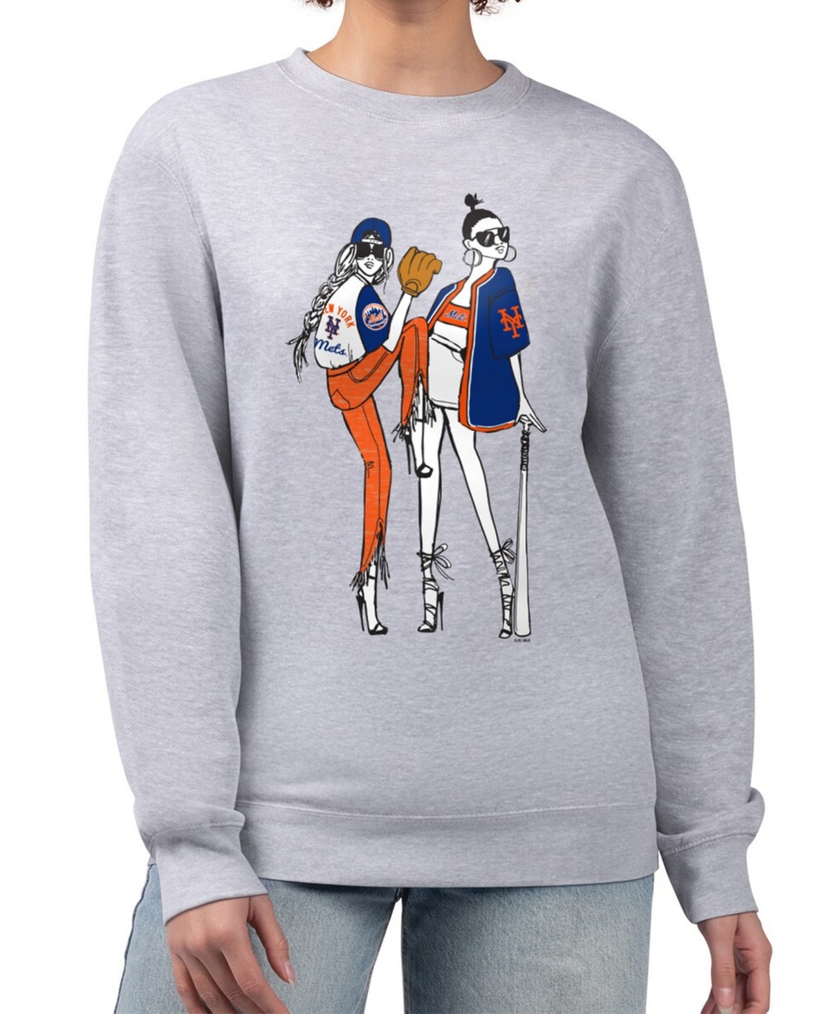 G-iii 4Her by Carl Banks Women's Heather Gray New York Mets Baseball Girls Fleece Pullover Sweatshirt