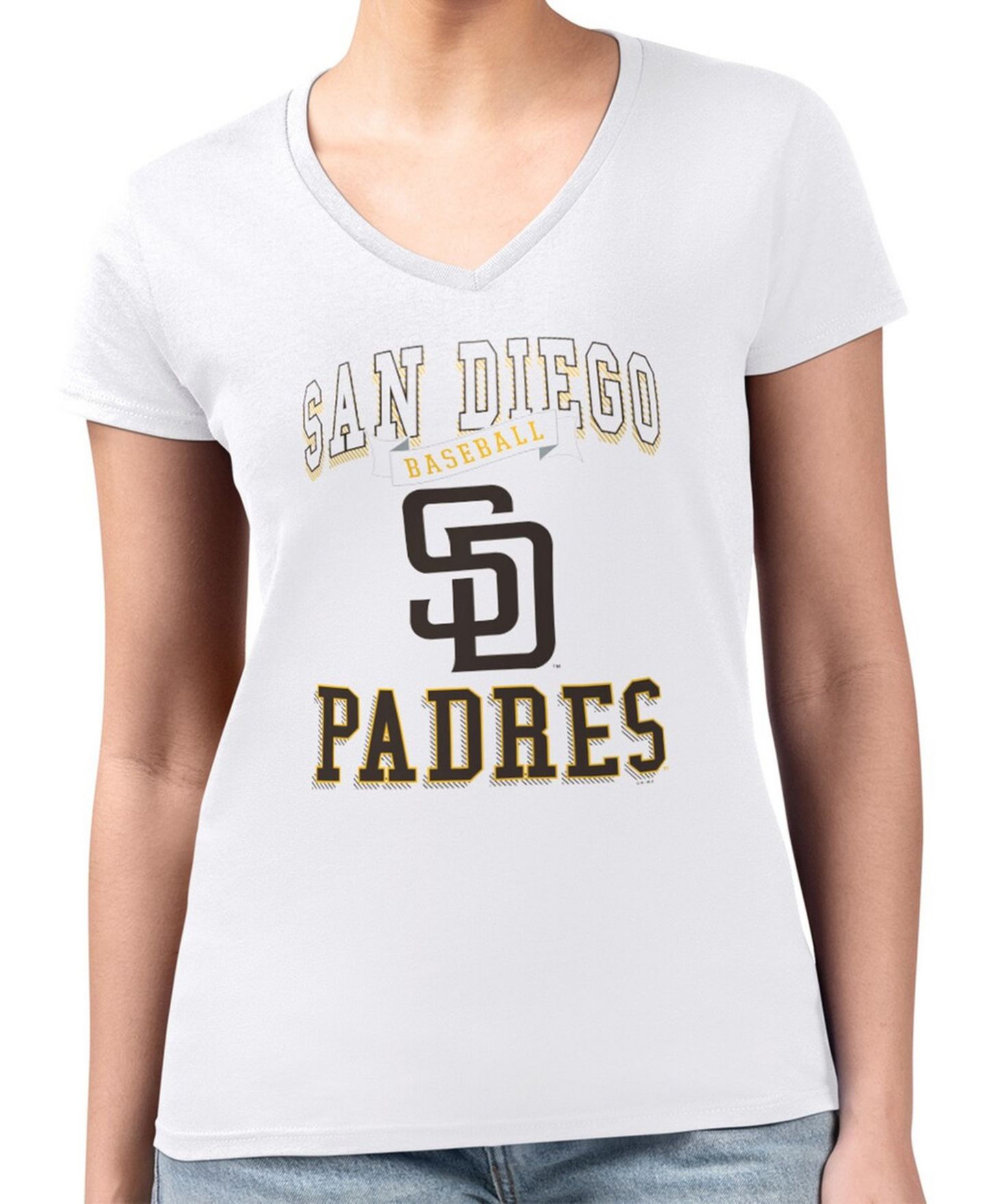 Женская футболка G-III 4Her by Carl Banks White San Diego Padres Super-Slim Fit Lightweight Team Logo Graphic V-Neck — фото 4