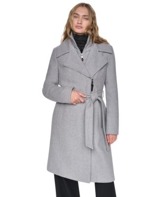 Women's Faux-Leather Trimmed Asymmetrical Wrap Coat