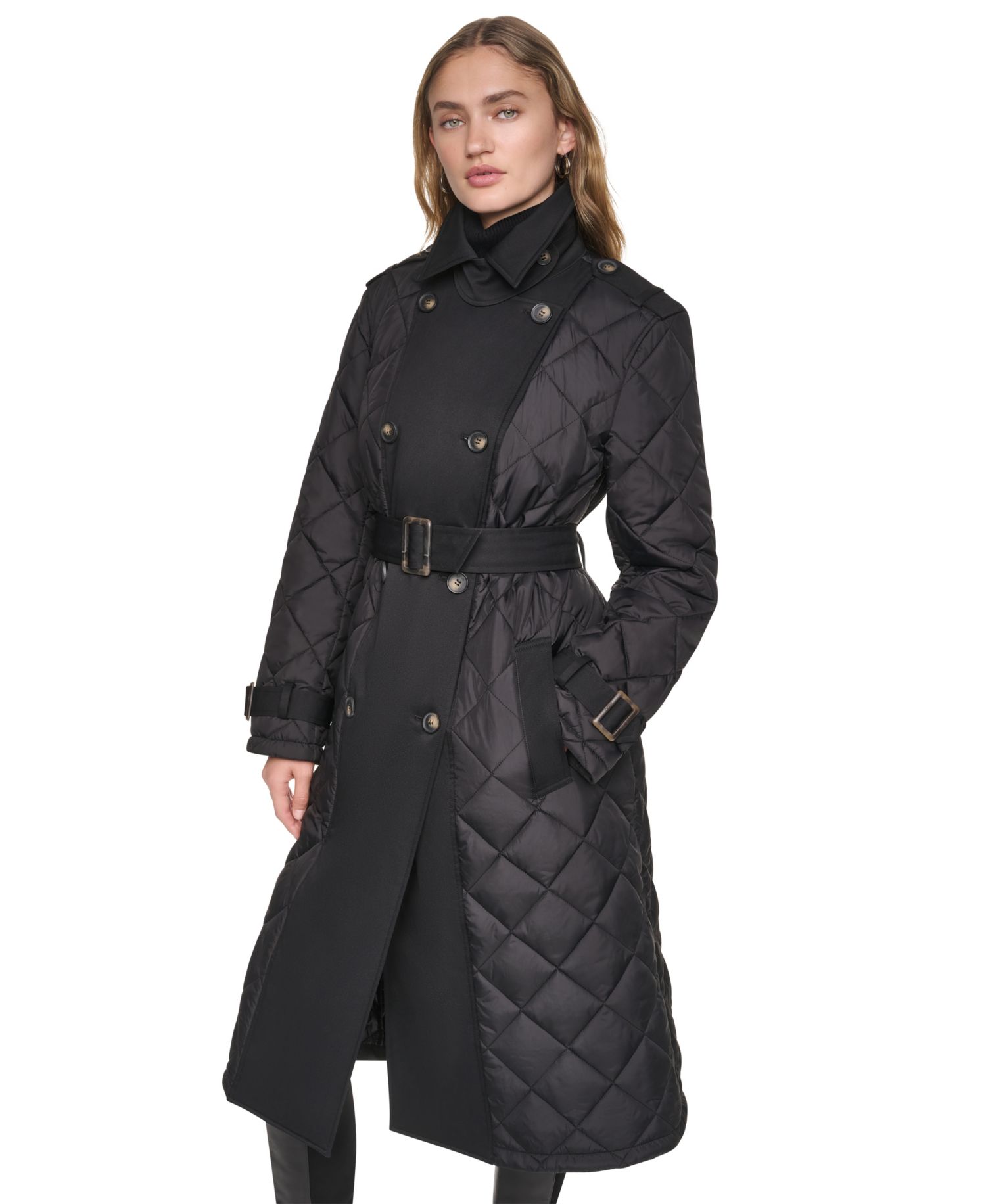 Women's Belted Quilted Trench Coat