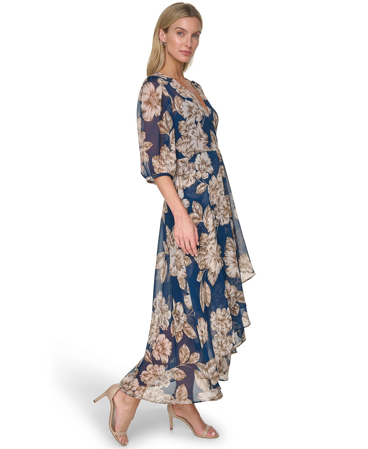 Calvin Klein Women's Floral Chiffon V-Neck Midi Dress view 3 — MAYCSS fashion products