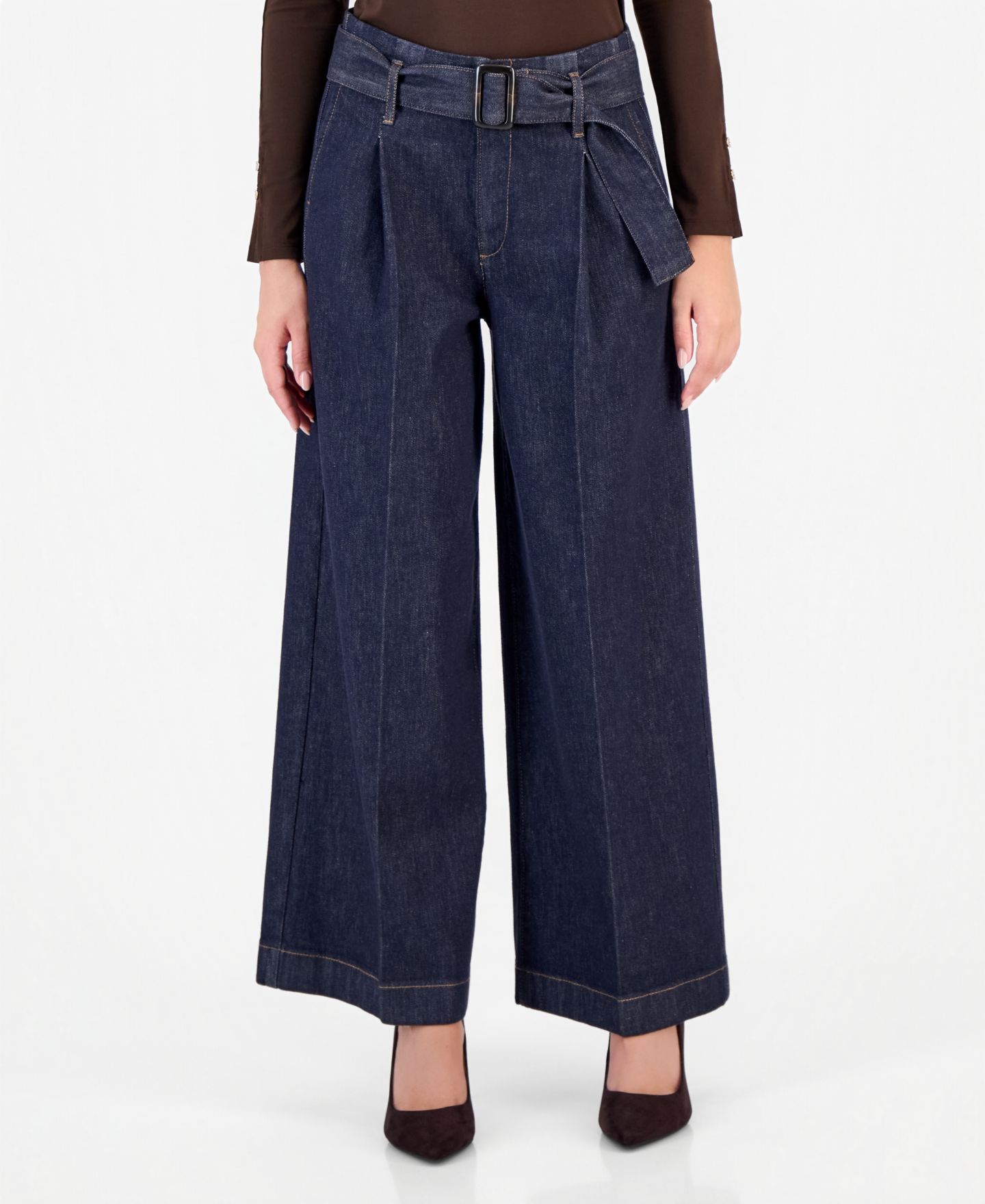 Женские джинсы I.N.C. International Concepts Petite High-Rise Wide-Leg Belted, цвет: Варёный — фото 6