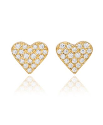 Sterling Silver Cubic Zirconia Pave Heart Stud Earrings
