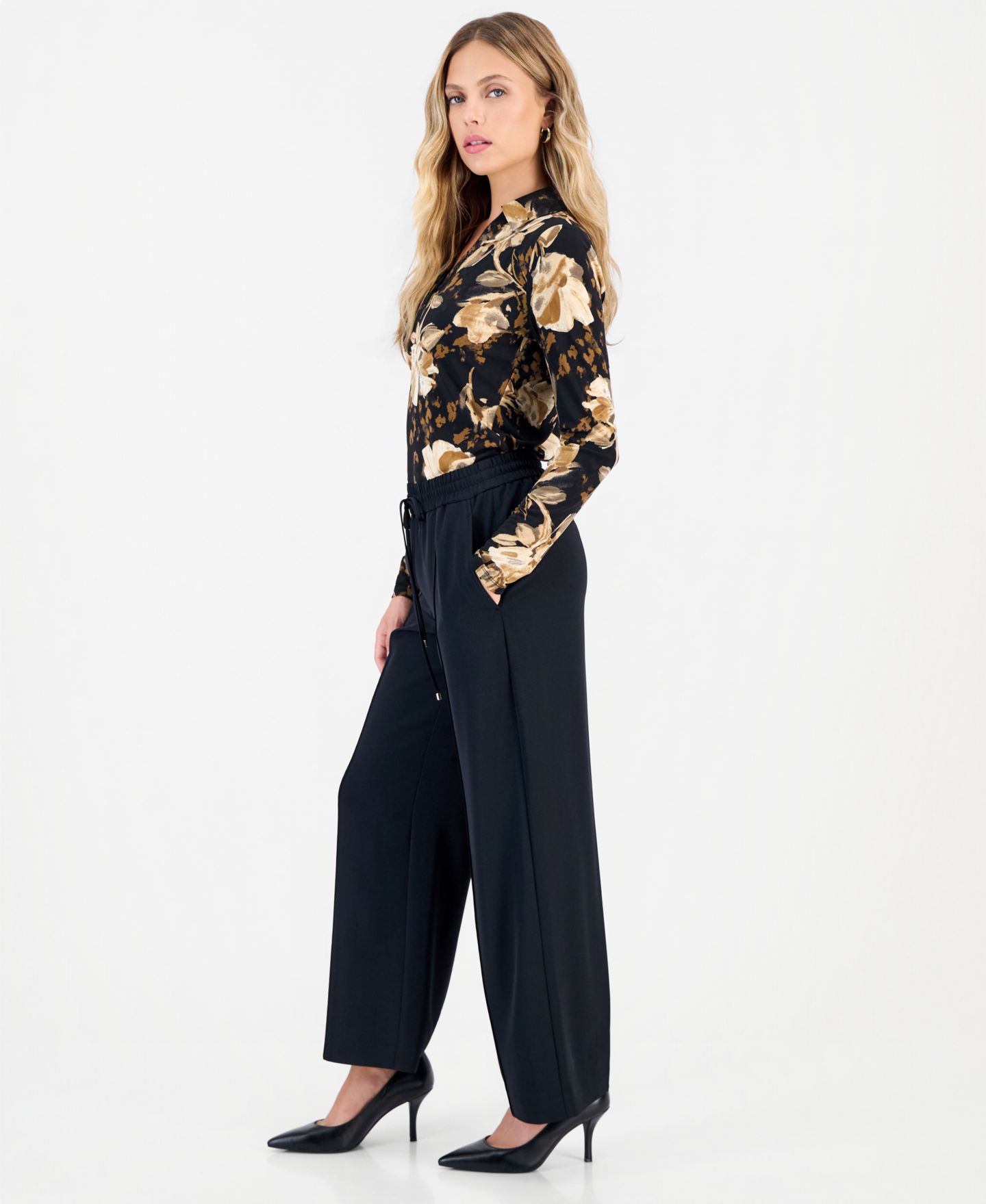 Женские брюки I.N.C. International Concepts Petite Wide-Leg High-Waisted, цвет: Глубокий чёрный — фото 5