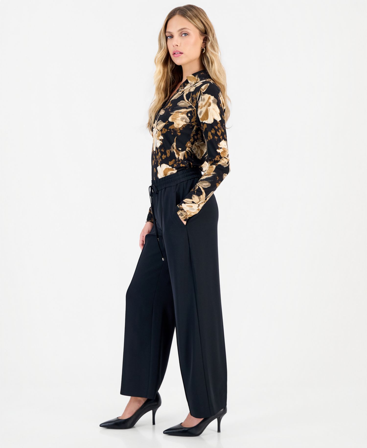 Petite Wide-Leg High-Waisted Pants