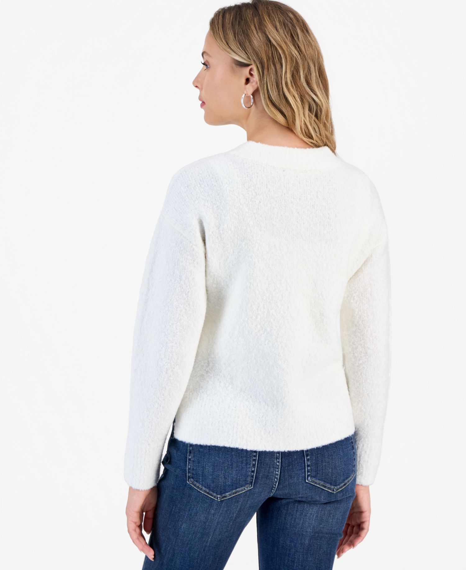 Petite Boucl&eacute; V-Neck Sweater