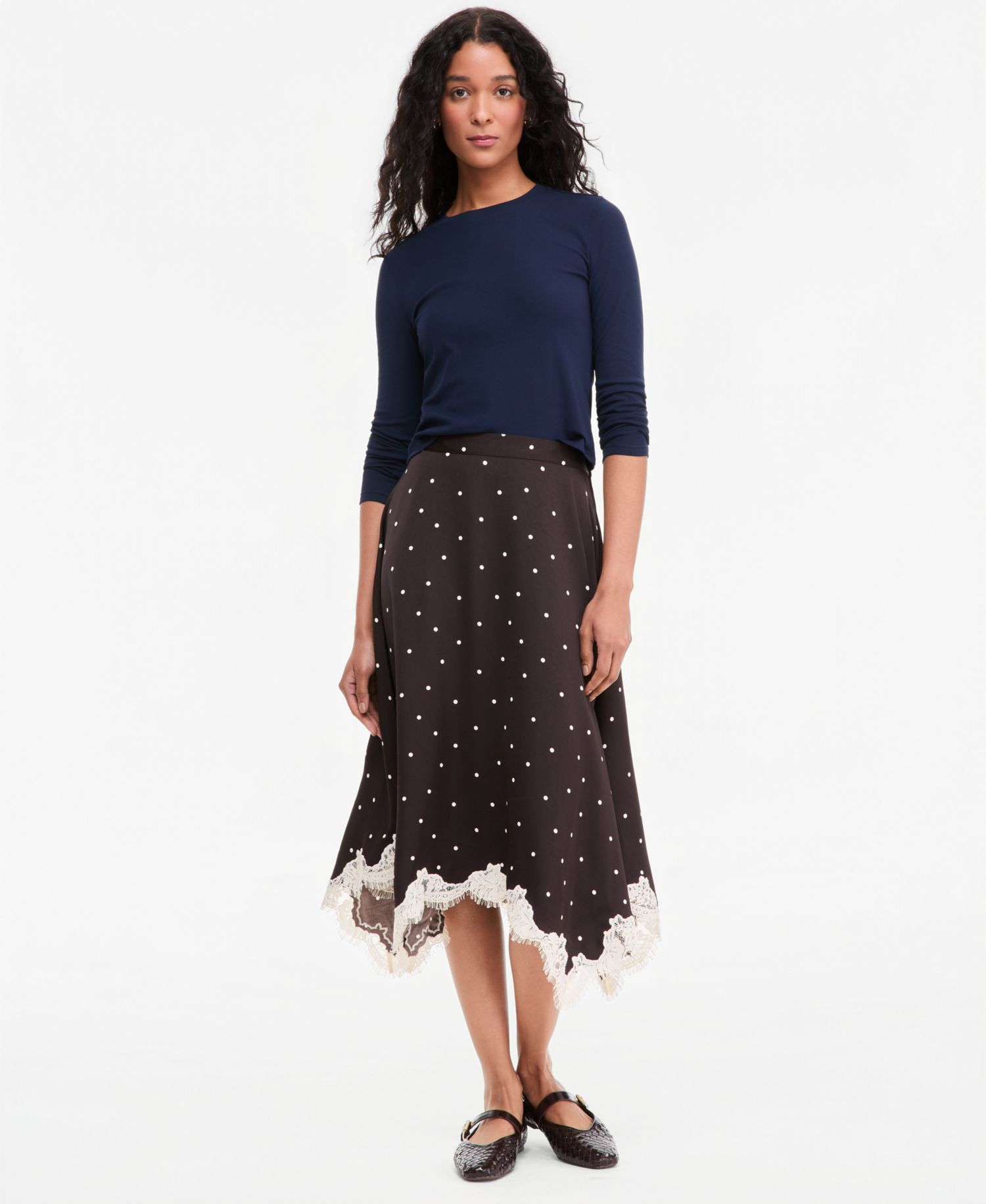 Women's Lace-Trim Handkerchief-Hem Midi Skirt