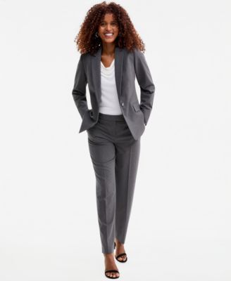Women's Washable Notch-Collar One-Button Jacket, Cowl-Neck Cap-Sleeve Top & Mid-Rise Fly-Front Straight Pants