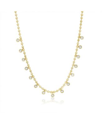 Beaded CZ Dangle Necklace 14K Gold Plated Sterling Silver