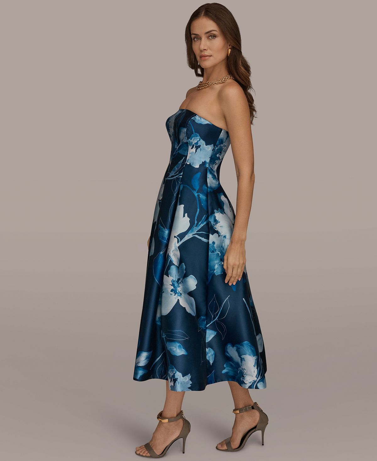 Donna Karan New York Women's Strapless Floral A-Line Midi Dress view 3 — MAYCSS fashion products