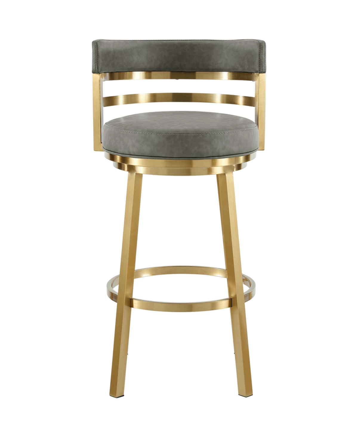 Madrid 30in Swivel Counter Stool with Gold Brushed Stainless Steel and Vintage Gray Faux Leather