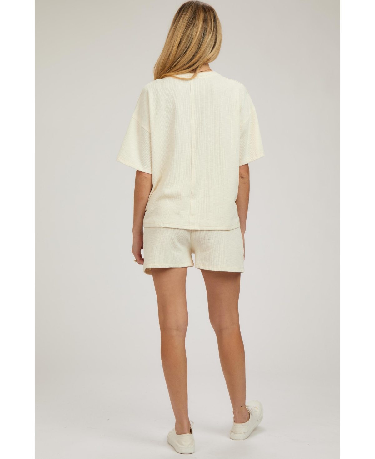 Pinkblush Maternity Cream Ribbed Short Sleeve Set