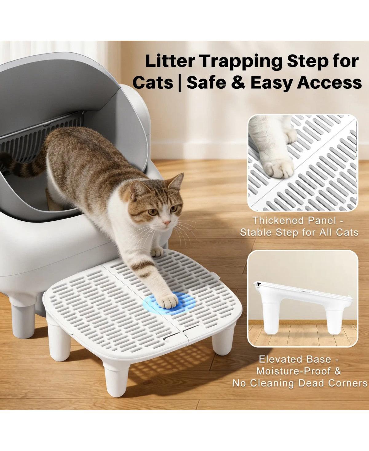 Cumrige Cat Litter Box Step Ramp, Anti-Tracking Litter Catcher Pedal Stool, Detachable Entry Step for Automatic Litter Boxes