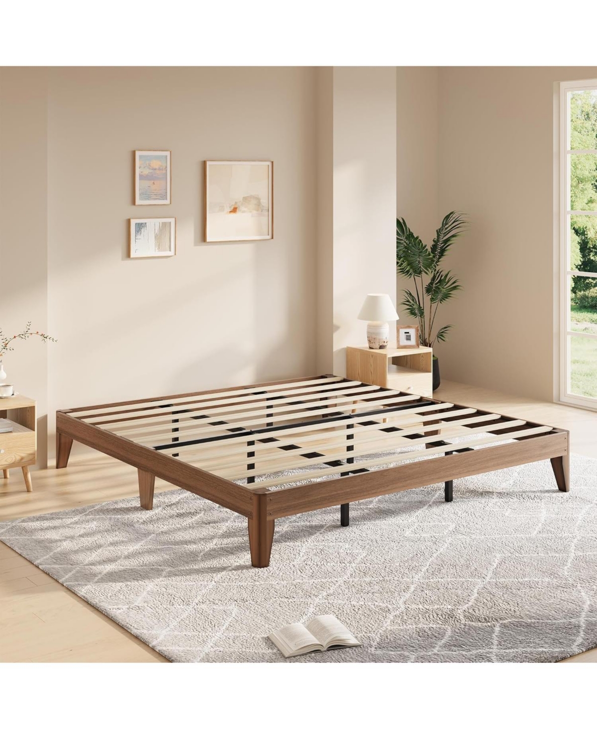 gaomon Wood Platform Bed Frame, Solid Wooden Legs and Wooden Slats Support, Sturdy Metal Central Structure, No Box Spring Needed
