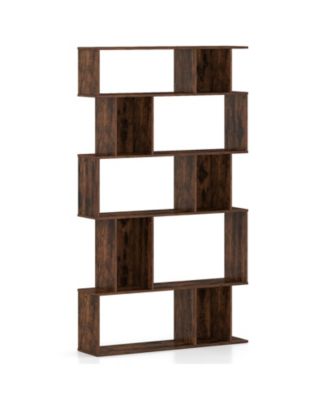 5-Tier Geometric Bookcase with Open and Closed Storage Cubes