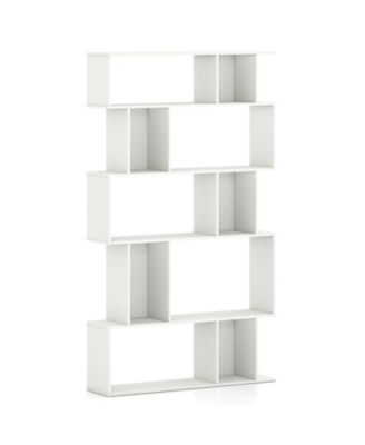5-Tier Geometric Bookcase with Open and Closed Storage Cubes