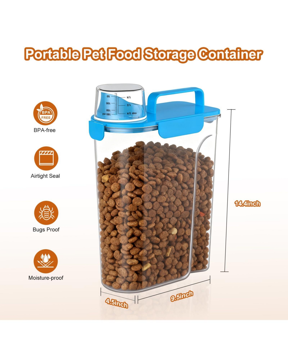 Aronkl Airtight Pet Food Storage Container with Handle and Measuring Cup for Dogs Cats Birds