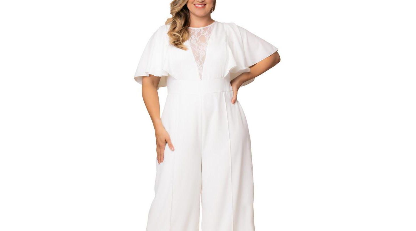 Женский комбинезон Kiyonna Plus Size Spellbound Wide Leg Jumpsuit, цвет: Слоновая кость — фото 3
