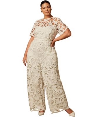 Plus Size Short-Sleeve Lace Jumpsuit